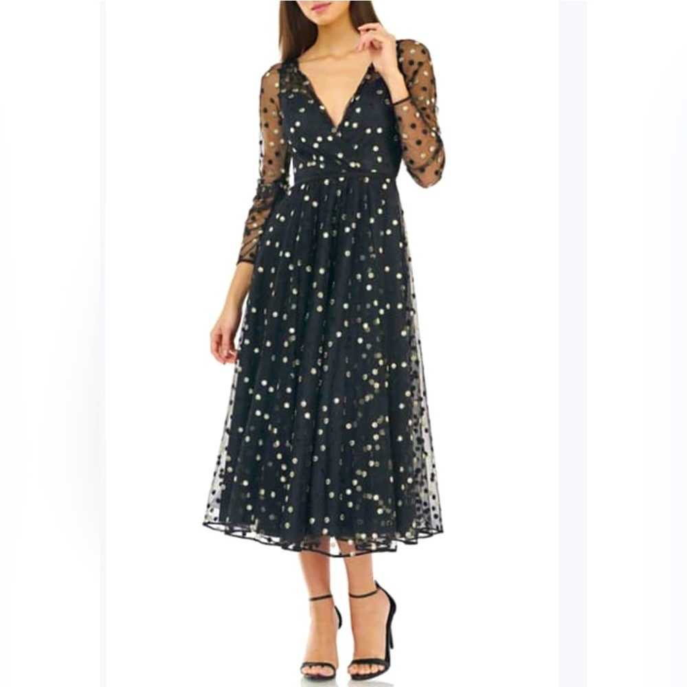Carmen Marc Valvo dotted tulle puffed sleeve dress new with tags